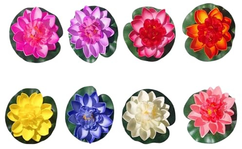 XcnPer 8 PCS Water Lily For Small Pond, Artificial Pond Plants Set, Water Lilly For Small Pond, Floating Pond Decorations, Lotus Flower And Lily Pads For Ponds, Dwarf Water Lily For Pond