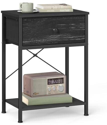 SONGMICS Beistelltisch schmal, Nachttisch mit Ladefunktion LGS101B201 | Schmaler Beistelltisch mit Stahlgestell, 39,6 x 30 x 60,4 cm, Ebenholzschwarz, BELLAH Kollektion LGS101B201