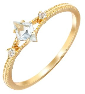 Verlobungsring Gold 9K/14K/18K Echter Schmuck mit Rhombus Hellblau Topas Klassiker Gr.47-65