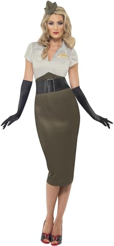 Smiffys WW2 Armee Pin-up Schätzchen Kostüm, Grün und Khaki, Kleid und Mütze