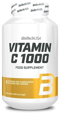 BioTechUSA Vitamina C 1000 + BioFlavonoids | Fonti multiple | Supporto immunitario | Rosa canina, sambuco e limone, 250 compresse