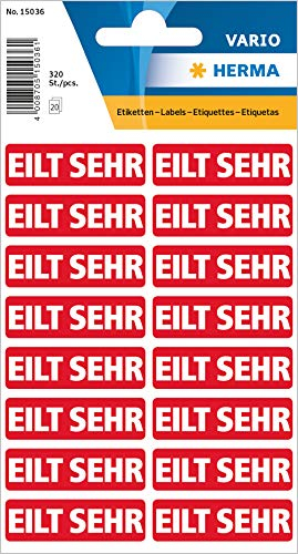 HERMA 15036 Eilt Aufkleber, 320 Stück, 12 x 40 mm, selbstklebend, klein, eilt sehr Warnhinweis Etiketten für Express-Sendungen und Briefe, Papier Hinweisetiketten Versandaufkleber, rot