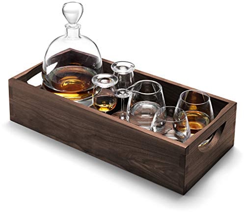 LSA Whisky Islay Connoisseur Clear and Walnut Tray L44 cm, 13 Piece Set