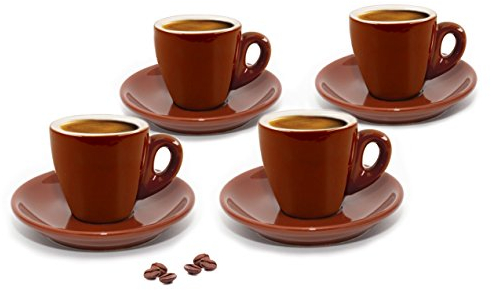 Cuisinox Espressotassen und Untertassen aus braunem Porzellan, 4 Sets (je 57 ml)