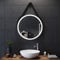 ELEGANT Modern Round LED Bathroom Mirror Wall Mounted with Lights Black Frame Leather Strap Illuminated Vanity Mirror with Sensor Touch Control, Anti-fog, Dimmable 3 Color Lighting 600 x 600mm