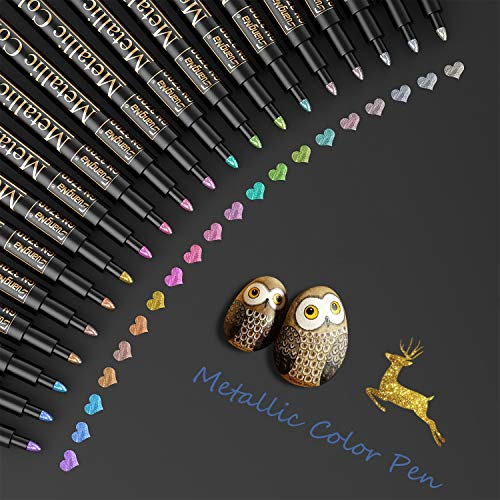 Baozun Metallic Stifte, 20 Farben Glitzerstifte Metallic Marker Pens Acrylstifte für Scrapbook Album, Gästebuch Hochzeit/Geburtstag, Fotoalbum Schwarze Seiten, Bastelsachen (20 Farben)