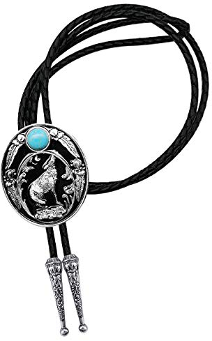 YOQUCOL YOUCOL Amerikanische Western Natur Türkis Stein Bolo Krawatte Arizona Heulender Wolf Blatt Jagd Leder Krawatte für Herren