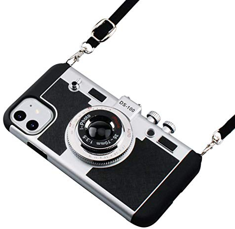 Awsaccy Emily in Paris Phone Case Compatible with iPhone 12 Mini 5.4 Camera Case Vintage Design Cute 3D Cool Unique Case PC Silicone Cover with Removable Neck Strap Lanyard for Girls Women Black