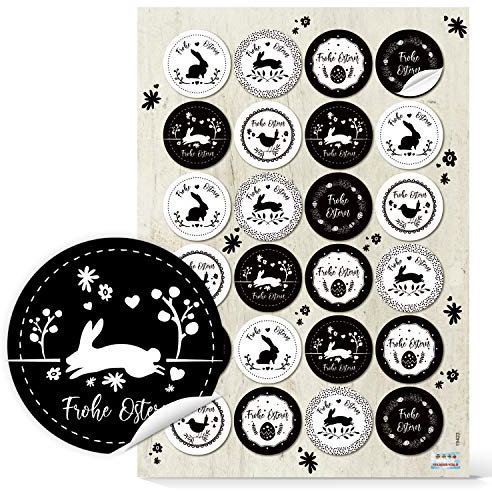 Logbuch-Verlag 24 moderne FROHE OSTERN Aufkleber schwarz weiß 4 cm Ostersticker rund Verzierung Ostergeschenke
