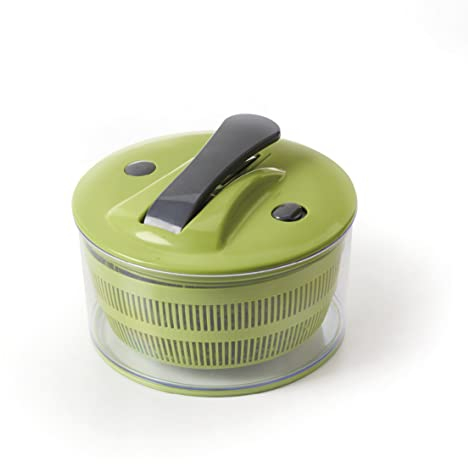 Qulinart by Brandt - Essoreuse à Salade à Levier Vert/Gris avec Bouton Stop et Blocage de sécurité 24 x 13 cm, 4,7L