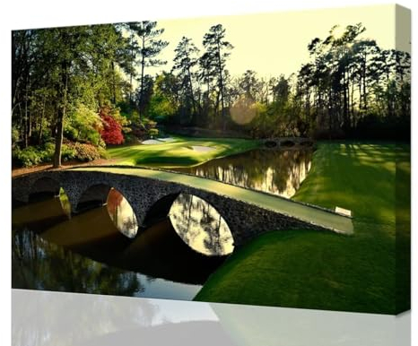 chenchenArt Augusta National Golf Course 12. Loch, Wandkunst, Bilder, Golfclub, Wanddekoration, Bürodekoration, Leinwand-Kunstwerk für Wohnzimmer, Schlafzimmer, gerahmt, fertig zum Aufhängen, 45,7 x