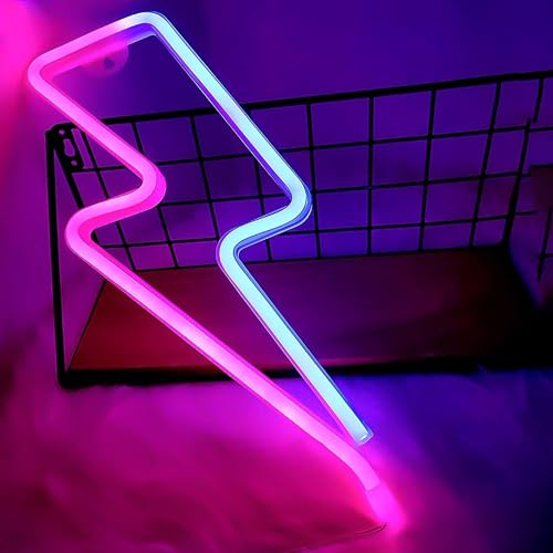 Nizirioo Segnale luminoso al neon flash a LED: rosa e blu fulmine Bolt Neon Sign per camera da letto, alimentatore USB/3 batterie AA, decorazione da parete moderna, efficiente dal punto di vista