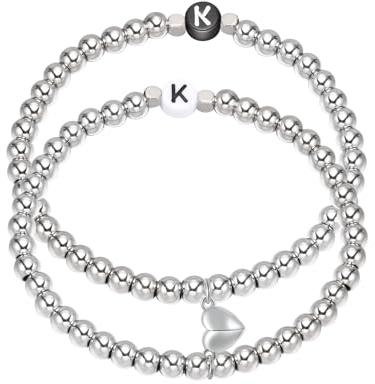 TempBeau Paar Armband Damen Herren : 2pcs Pärchen Armbänder Schmuck Geschenke Edelstahl Perlen Freundschaft Armkette König & Königin Einstellbar für Paare Männer Frauen Familien Freund