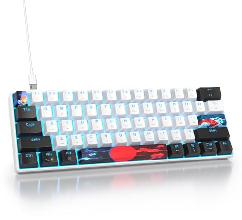 SOLIDEE mechanische Gaming Tastatur 60 Prozent,61 Tasten mit Lineare rote Schalter,kabelgebundene mechanische Tastatur mit LED-Hintergrundbeleuchtung,kompakte Tastatur,für PS5/PS4/Xbox(61 White)