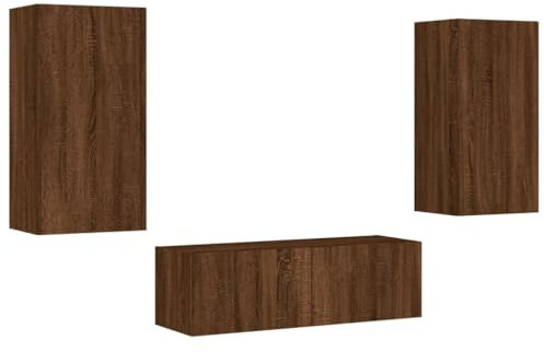 vidaXL Meubles TV Muraux avec Lumières LED 3 pcs, Armoires de Télévision Suspendues, Meubles Télé Flottants, Moderne, Chêne Marron Bois d'Ingénierie