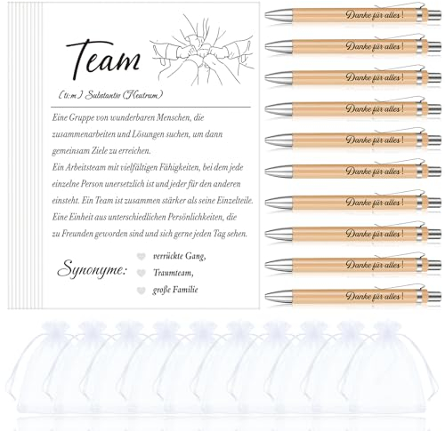 Tenare 10 Sets Geschenkset für Kollegen Team Karten Abschiedskarten Kugelschreiber mit Gravur Kugelschreiber Danke für Alles Organza Beutel Dankeschön Geschenke für Kollegin Büro Arbeit