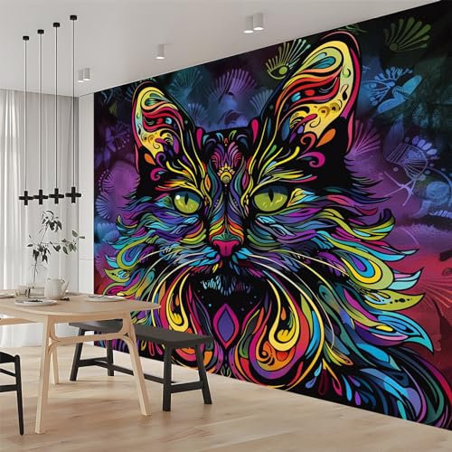 Fototapete Bunte Katze 350x256 cm Tapete Fototapeten Vlies Tapeten Vliestapete Wandtapete Moderne Wand Schlafzimmer Wohnzimmer Wand tapete