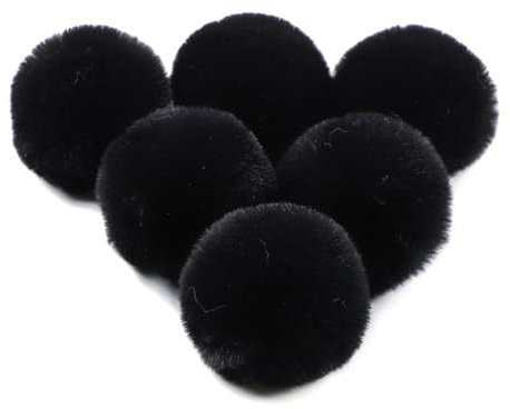 Wisafory 10 Stück Pompons Kunstfell Bommel Fellbommel mit Gummiband Künstliche Plüschbälle Kunstpelz Pom Ball Flauschige Fellpompon für DIY Mützen Tasche Schlüsselanhänger Schwarz 8cm