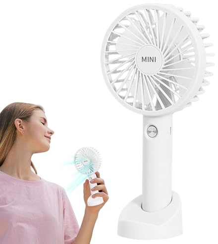 Handheld Fan - Desk Fan - Hand Held Fan with Rechargeable Battery, 3 Speed Personal Handheld Table Fan with Base