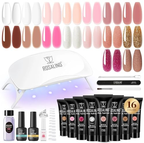 ROSALIND Kit Ricostruzione Unghie Completo 16 Colori Gel per Unghie Arcygel | con 16pcs 10ml Estensioni Gel, Lampada UV, Base e Top Coat, Strumenti Manicure, Kit Completo Poly Unghie gel Nail Art