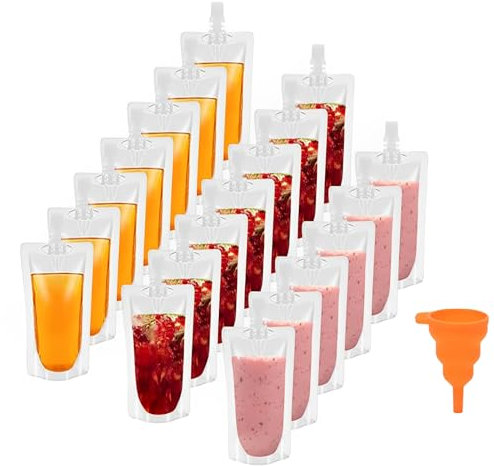20PCS Drink Pouches, Clear Alcohol Pouches, 250ml Drink Pouches for Festivals,Leak Proof Alcohol Juice Liquid Bags, Beverage Bags, Plastic Hip Flask for Parties, Picnic, Travel, Sports,Concert
