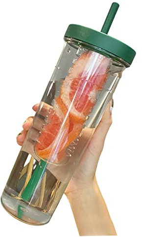 Jorzer Bouteille d'eau transparente avec paille - Bouteille d'hydratation avec infuseur à fruits - Infuseur anti-fuite - 800 ml - Gobelet avec paille pour fruits glacés