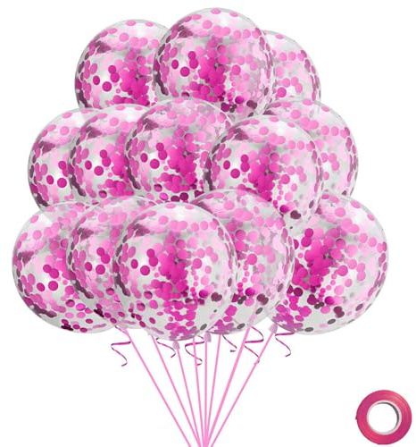Gleemix 20Stück Konfetti Luftballons Rosa Paillet Helium Ballons Geburtstag | 20 Stück 12 Zoll Latex Rosa Luftballons Geburtstag, Pailletten Helium Ballons Geburtstagsdeko Hochzeiten JGA Babyparty Deko