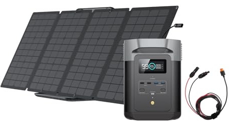 EcoFlow DELTA 2 Portable Power Station & 110W Solar Panel with XT60i Cable, 1-3kWh Expandable Capacity, LFP Battery, Fast Charging, Solar Generator for Backup Power, Camping & RVs