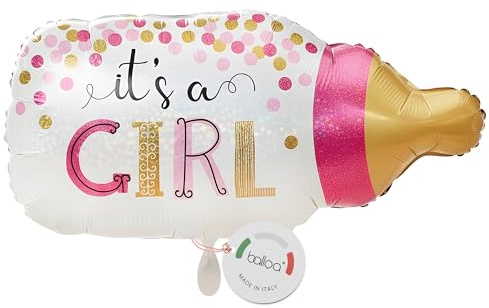 balloa Folienballon Babyflasche Its a Girl, XXL Deko zur Geburt, 74 cm | Babyflasche mit Its a Girl Schriftzug, XXL-Formballon, heliumgeeignet, ungefüllt, originelle Deko zur Geburt