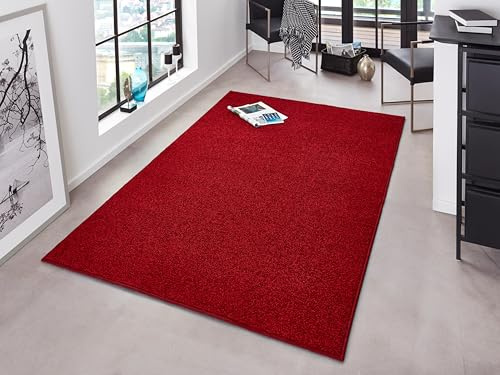 Hanse Home Pure Teppich – Wohnzimmerteppich dichter Kurzflor Robust Schlafzimmerteppich einfarbig Modern für Esszimmer, Wohnzimmer, Kinderzimmer, Flur, Schlafzimmer, Küche – Rot, 160x240cm