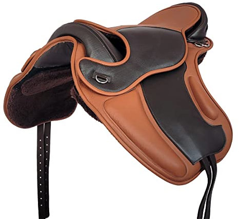 A&M Reitsport Baumloser Dressur Sattel LEEDS aus Rindsleder, Braun/Tan, Größe:18 Zoll