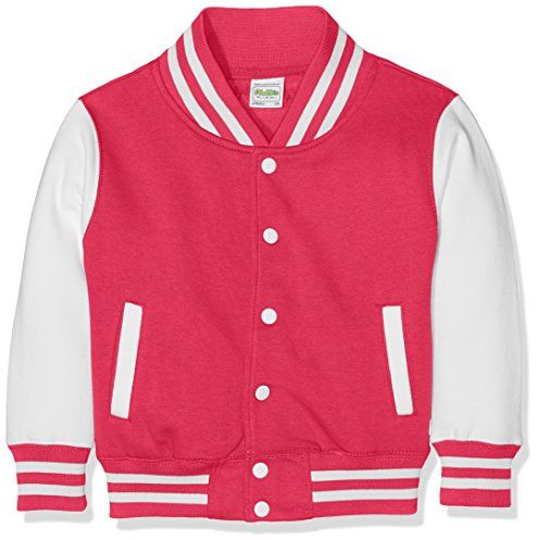 AWDis Boy's Kids Varsity regular Jacket, Multicoloured (Hot Pink/White), Size 12-13 (Manufcturer Size - X-Large)