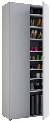 VCM Holz-Schuhschrank | Maße: B. 70 x H. 178 x T. 40 cm | Allzweckschrank | 9 Fächer - Vandol Weiß