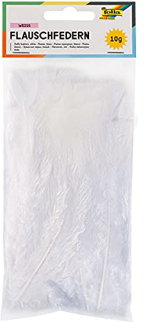 folia 53010 - Federn, Flauschfedern, Kunstfedern, 10 g in weiß, ideal für kreative Bastelarbeiten, Masken, Kostüme und Traumfänger