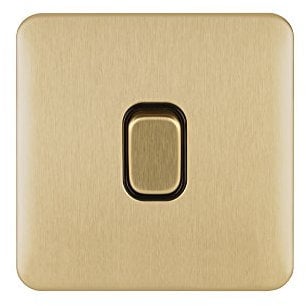 Schneider Electric Lisse Screwless Deco - Single Intermediate Light Switch, 10AX, GGBL1014BSB, Satin Brass with Black Insert