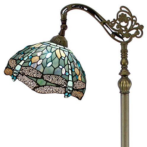4MYHOME Tiffany Floor Lamp Sea Blue Stained Glass Dragonfly Arched Lamp 12X18X64 Inches Gooseneck Adjustable Corner Standing Reading Light Decor Bedroom Living Room S147 Series