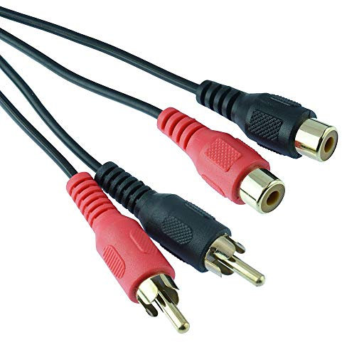 1m Gold Plated Twin RED BLACK RCA Phono Plug to Female Socket Cable Extension Lead