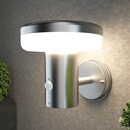 NBHANYUAN Lighting Outdoor Wall Light with Motion Sensor,Outside Light Fixtures,SUS304 Stainless Steel Outdoor Wall Lamps 3000K Warm Light for Front Door,Porch,Patio,Silver,1000LM