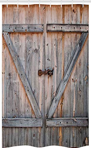ABAKUHAUS Rustikal Schmaler Duschvorhang, American Country Stil, Badezimmer Deko Set aus Stoff mit Haken, 120 x 180 cm, Pale Brown und Grau