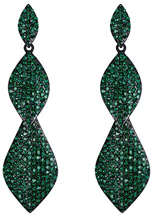Clearine Pendientes con diamantes de imitación hoja de cristal boda fiesta nupcial declaración pendientes colgantes para mujer esmeralda-verde tono negro