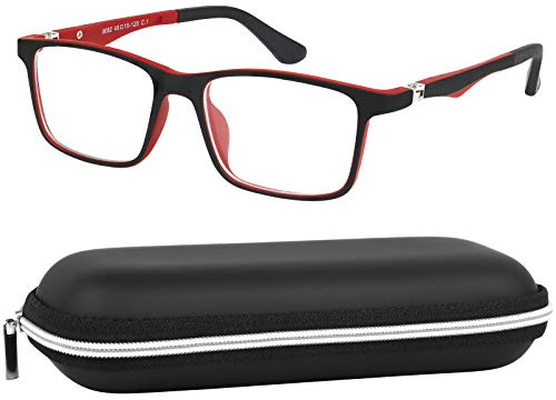 Yogo Vision Kids Computer Glasses Blue Light Blocking Filter Video Games Tablets Electronic Devices Protects Against Eyestrain For Boys Girls (Black and Red Frame Case Included)
