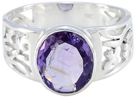 Joyas Plata améthyste véritables pierres précieuses925 argent violet améthyste bague - naissance février astrologie astrologie vraies pierres précieuses bague-SRAMEFC-3139-50