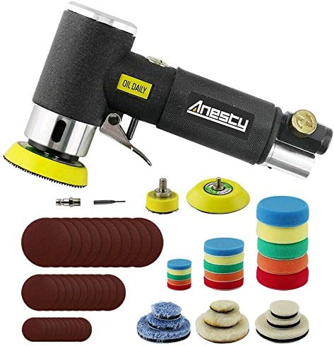 Mini Levigatrice Orbitale Pneumatica, Mini Aria Lucidatrice Rotorbitale, Mini Smerigliatrice Kit, 25mm / 50mm/ 75 mm Tamponi per Lucidatura Kit Per carrozzerie Car Detailing