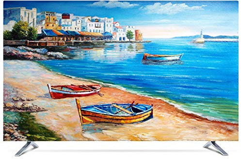 NAKAN Dust-proof TV Cover 22-80 Universal Protector for Flat Curved Screens Polyester Landscape Print Indoor Modern Televisions Cover(Color:boats,Size:22in)