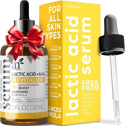 Milchsäure 7% + AHA 5% Serum für Gesicht, 30 ml – eine milde Milchsäure-Formel für oberflächliches Peeling, Aufhellungs-Boost mit erneuernder Formel – Narben, Akne, Falten – Peeling und spendet der