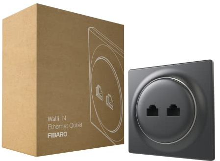 Fibaro Walli N FGWEEU-021-8 Ethernet Outlet, High-Quality Ethernet Output, 2 x RJ45 Cat.6, Anthracite