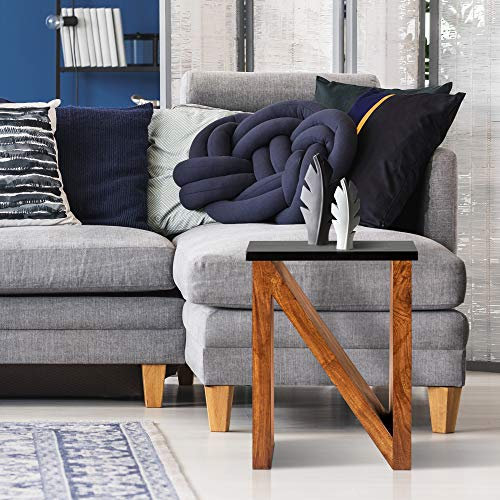 WOMO-DESIGN Beistelltisch N-Form 60 cm Braun-Schwarz, Unikat, handgefertigt aus Massivholz Akazienholz, Couchtisch Kaffeetisch Wohnzimmertisch Sofatisch Tisch Holztisch Verschiedene Buchstaben Formen
