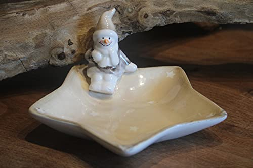Holzwurm Kleine Keramikschale in Sternform mit Weihnachtsmann, Weihnachtsteller, Plätzchenschale, Durchmesser 15 cm