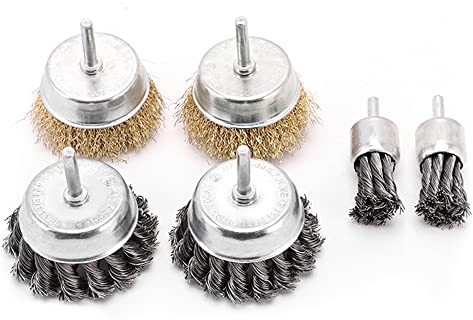 CENPEK 6pcs Flat Brush Drill Wire Wheel Resistant Plastic Handle Rotary Set Twisted Steel Tool Knotted Electric Hand Crimp Rust Paint