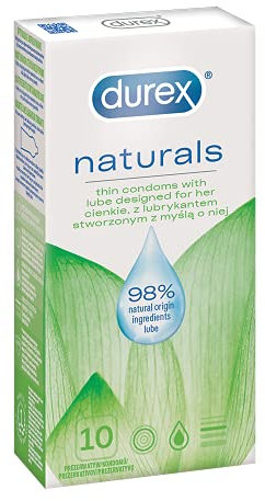 Durex Naturals Kondome aus Naturkautschuklatex mit wasserbasierter Gleitgelbeschichtung aus natürlichen Inhaltsstoffen (1 x 10 Stück)